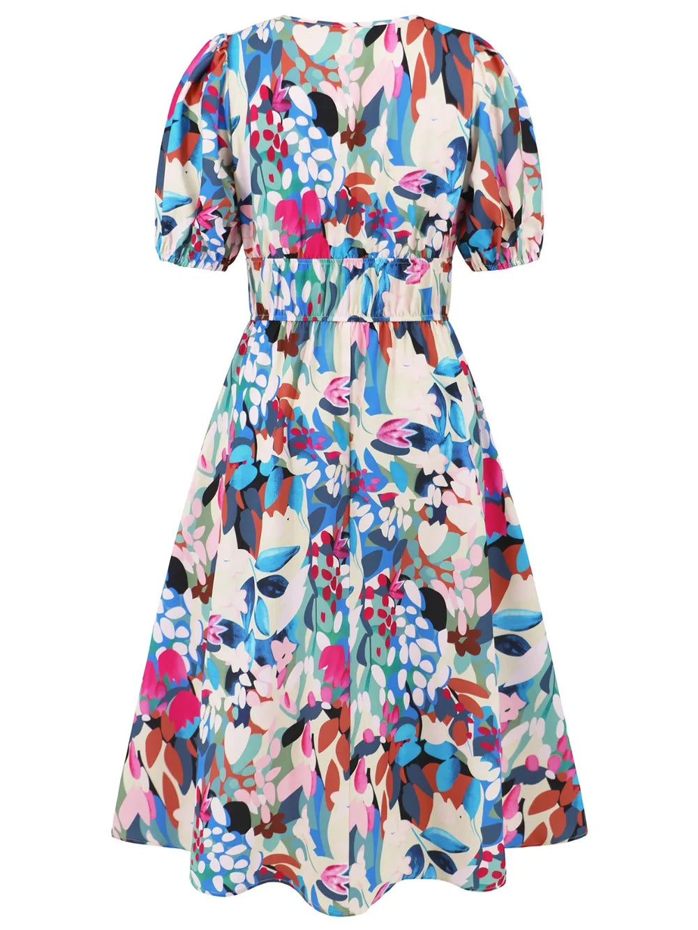Ruched Roses Surplice Short Sleeve Dress Trendsi