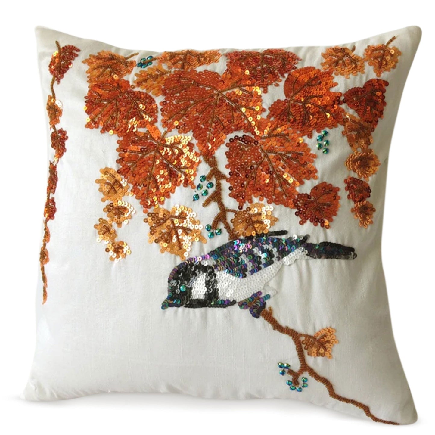 Autumn Leaves and Bird Pillow DAME BOHEME