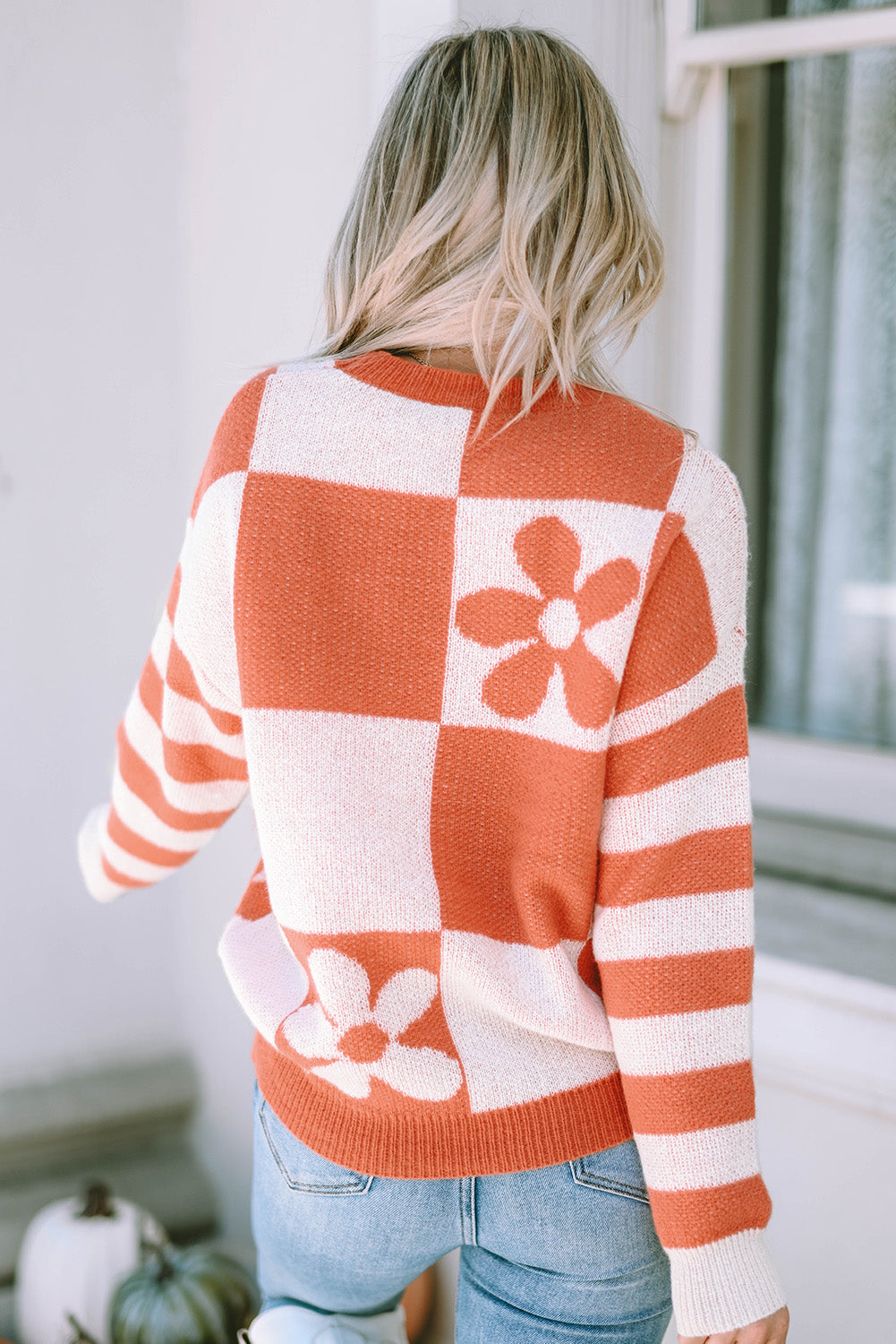 Miller Checkered Floral Striped Sleeve Sweater DAME BOHEME