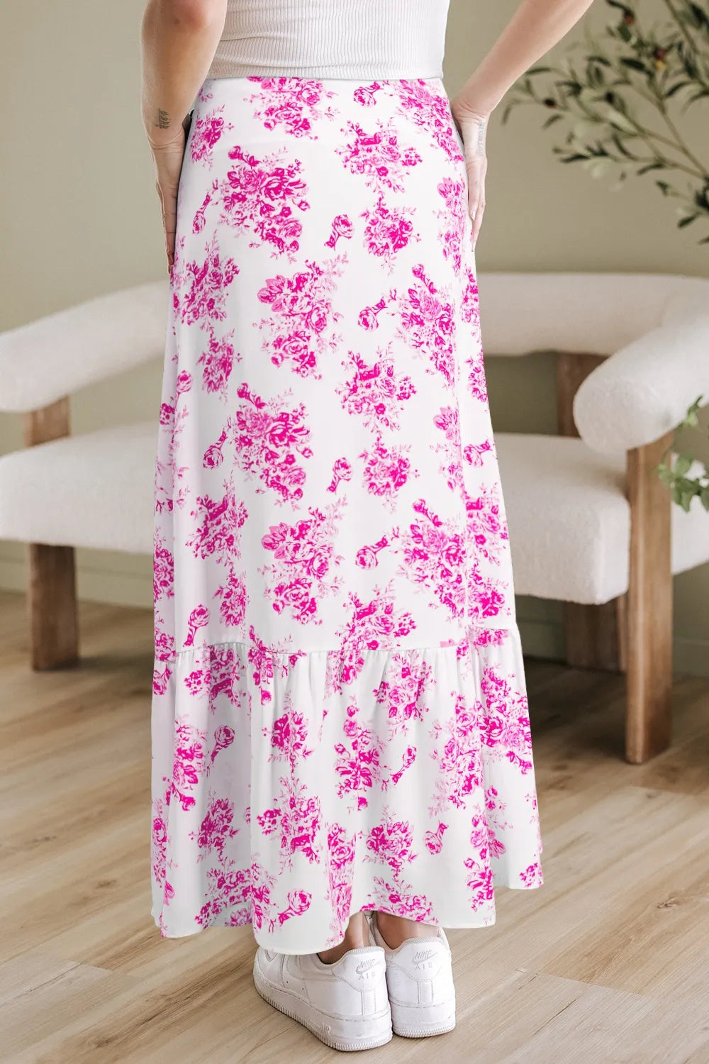 Boho Floral High Waist Ruffle Split Maxi Skirt Simply Love