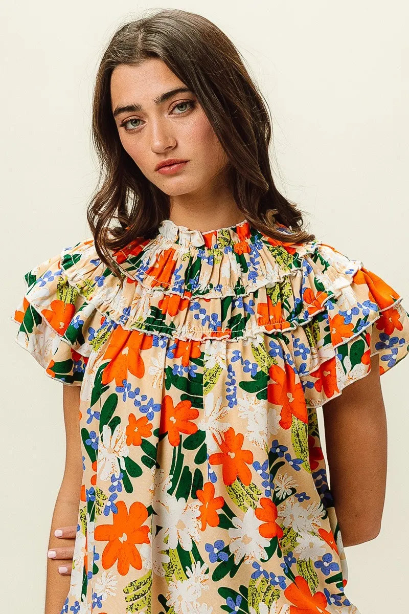 BiBi Multi Color Floral Print Woven Top Trendsi