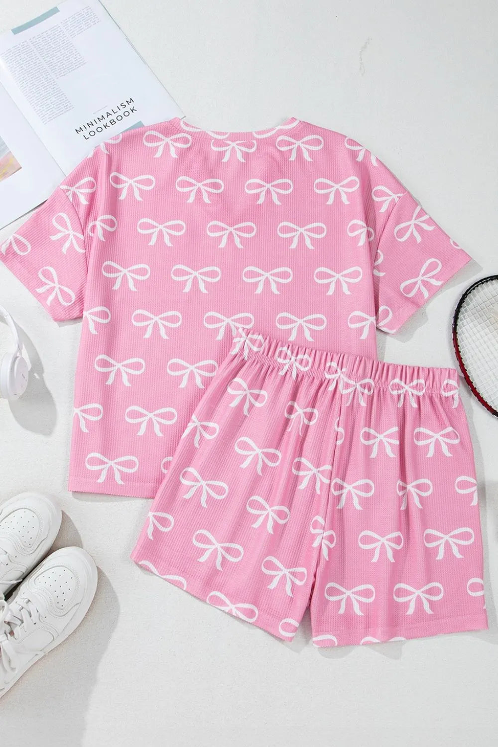 Bowknot Printed Notched T-Shirt and Shorts Set DAME BOHEME