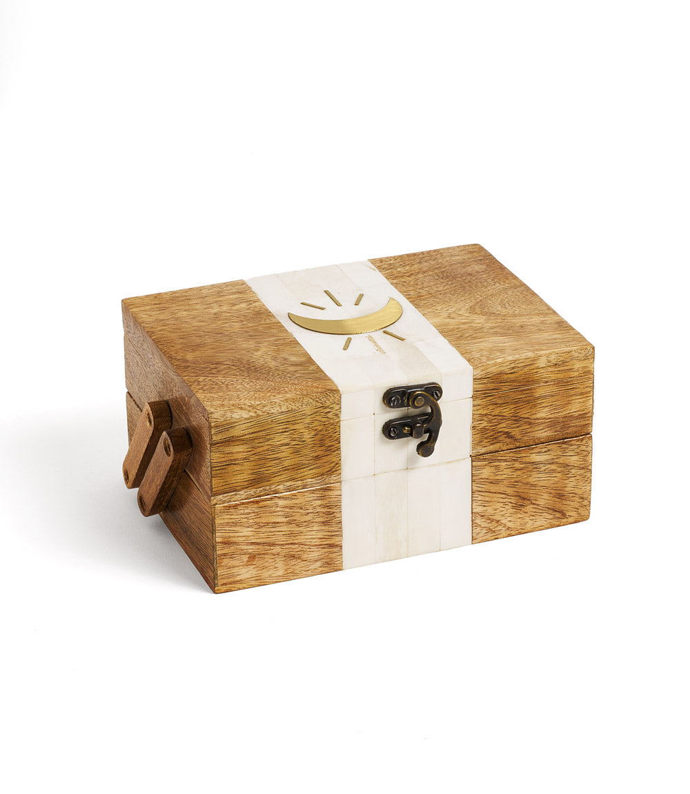 Indukala Crescent Moon Tiered Jewelry Box - Bone, Wood, Brass DAME BOHEME