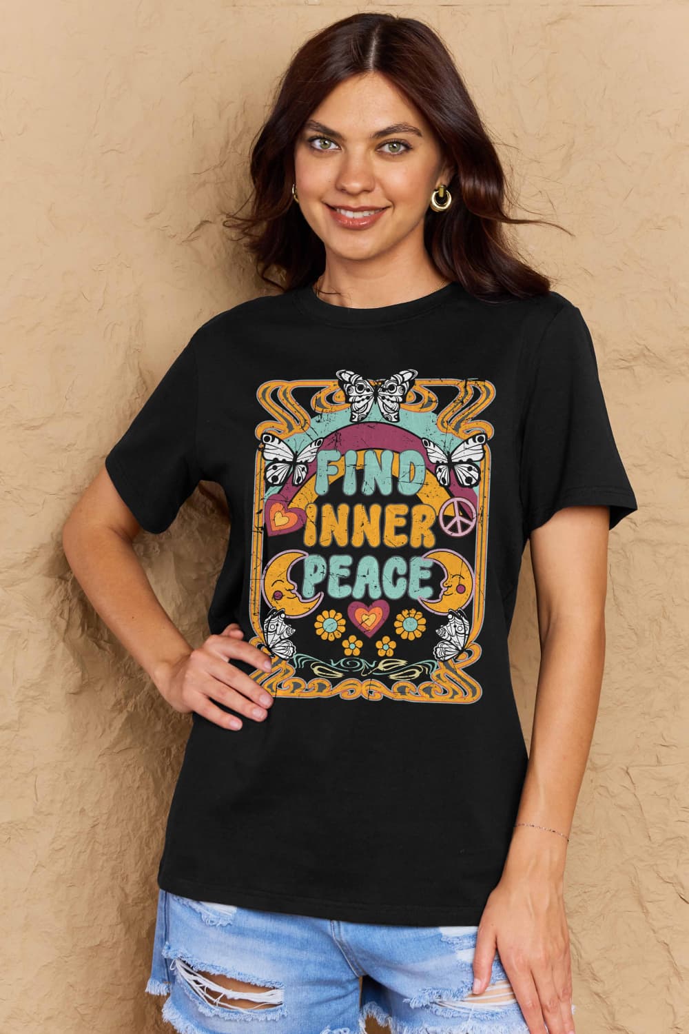 Simply Love Full Size FIND INNER PEACE Graphic Cotton T-Shirt DAME BOHEME
