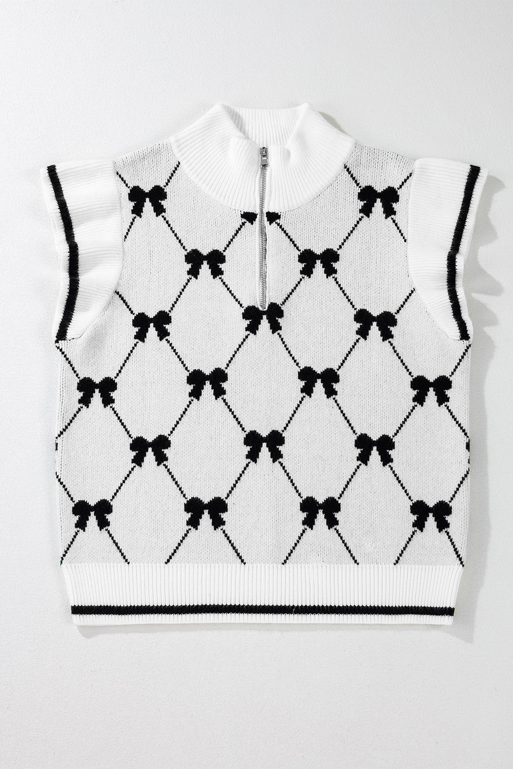 Amina Preppy Bow Zipped Collar Sweater DAME BOHEME