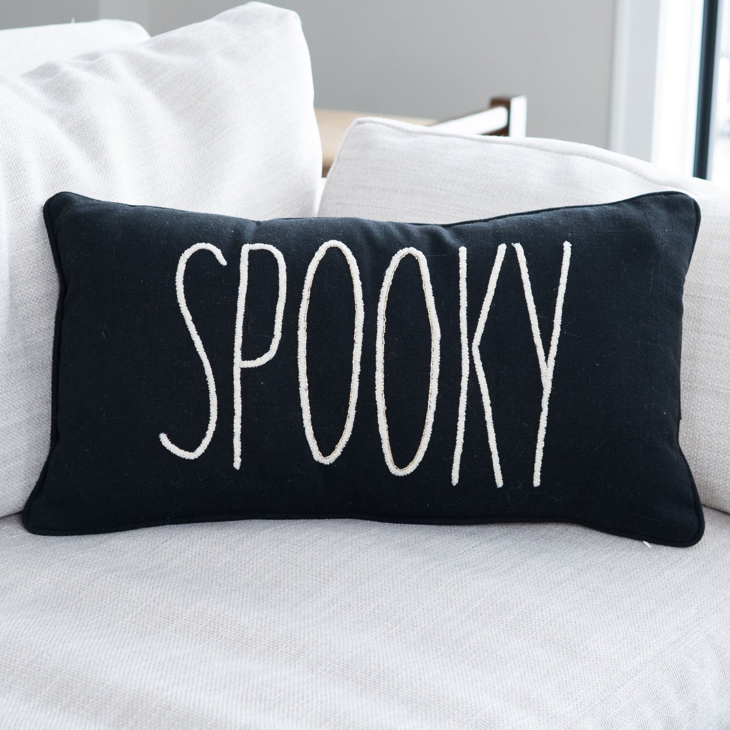 Halloween 12x22" Spooky Beaded Reversible Lumbar Pillow DAME BOHEME