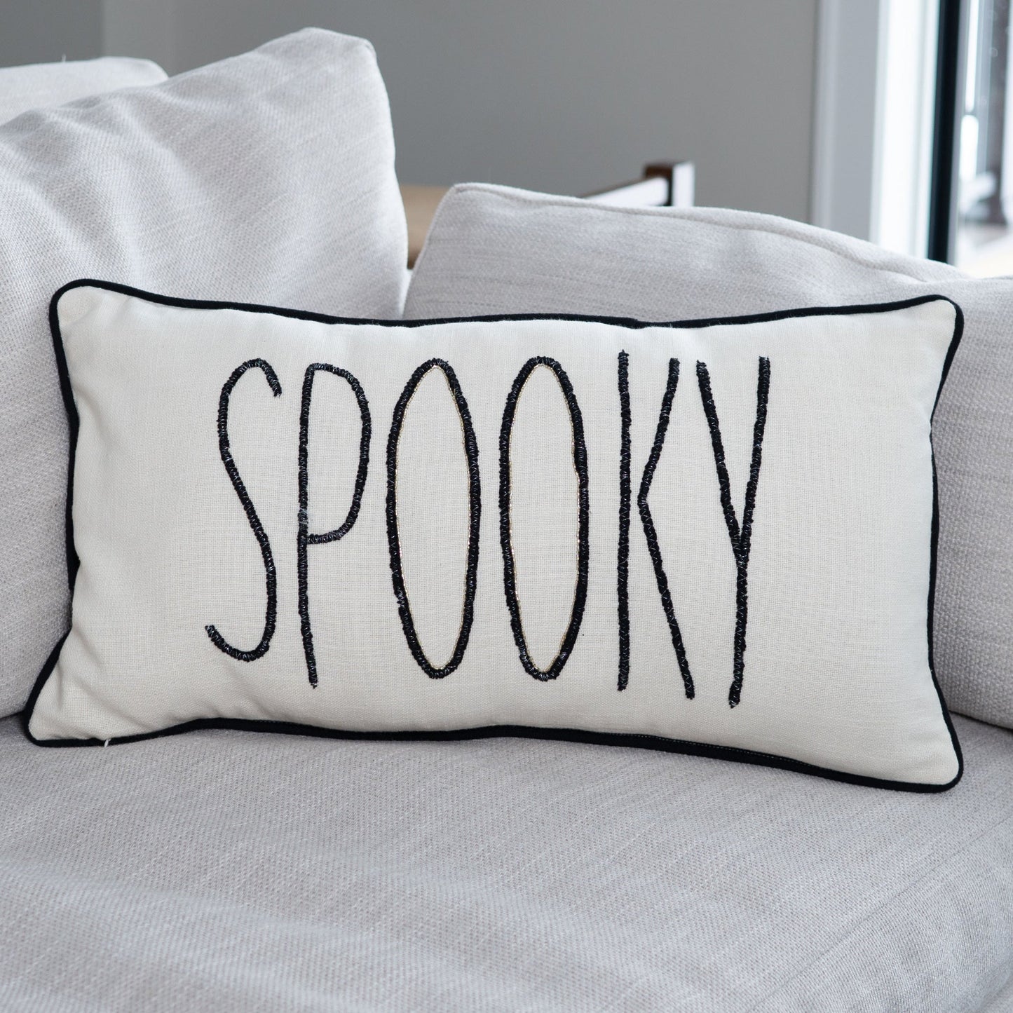 Halloween 12x22" Spooky Beaded Reversible Lumbar Pillow DAME BOHEME