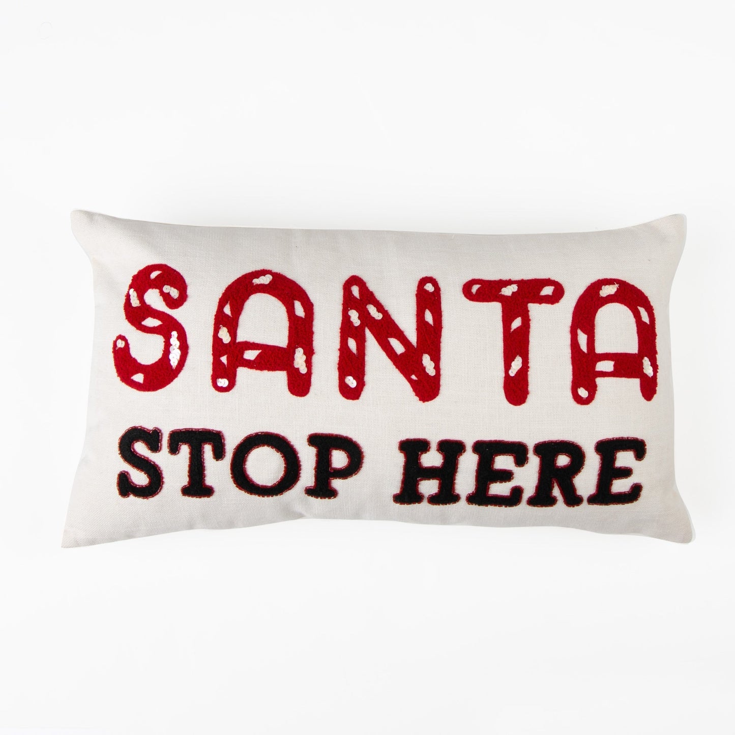 Christmas 12"x22" Santa Stop Here Embroidered Holiday Lumbar Pillow DAME BOHEME