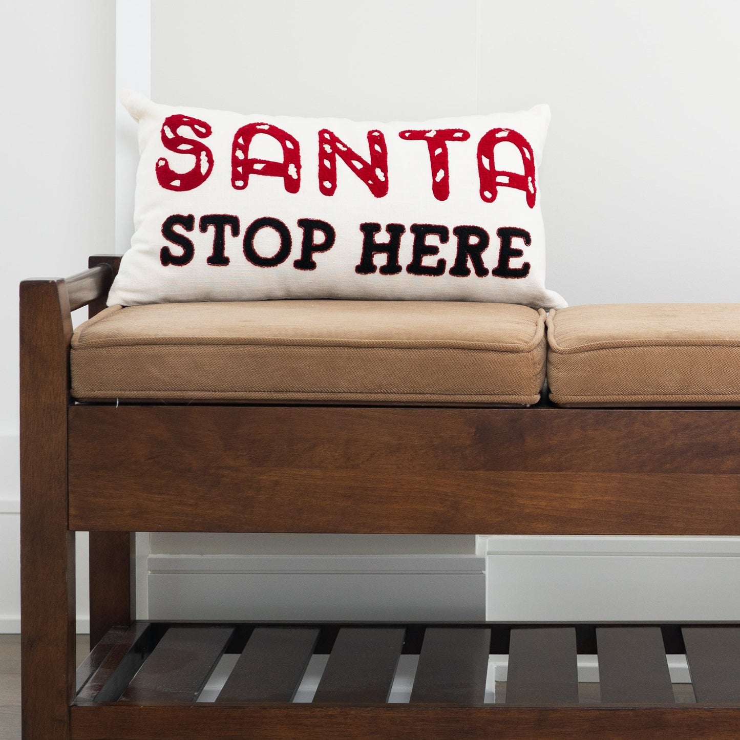 Christmas 12"x22" Santa Stop Here Embroidered Holiday Lumbar Pillow DAME BOHEME