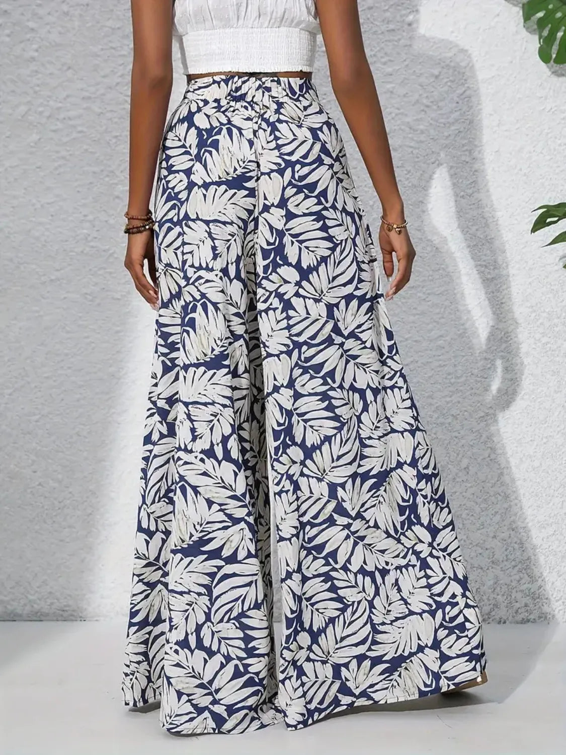 Tropical Print High Waist Wide Leg Pants Trendsi