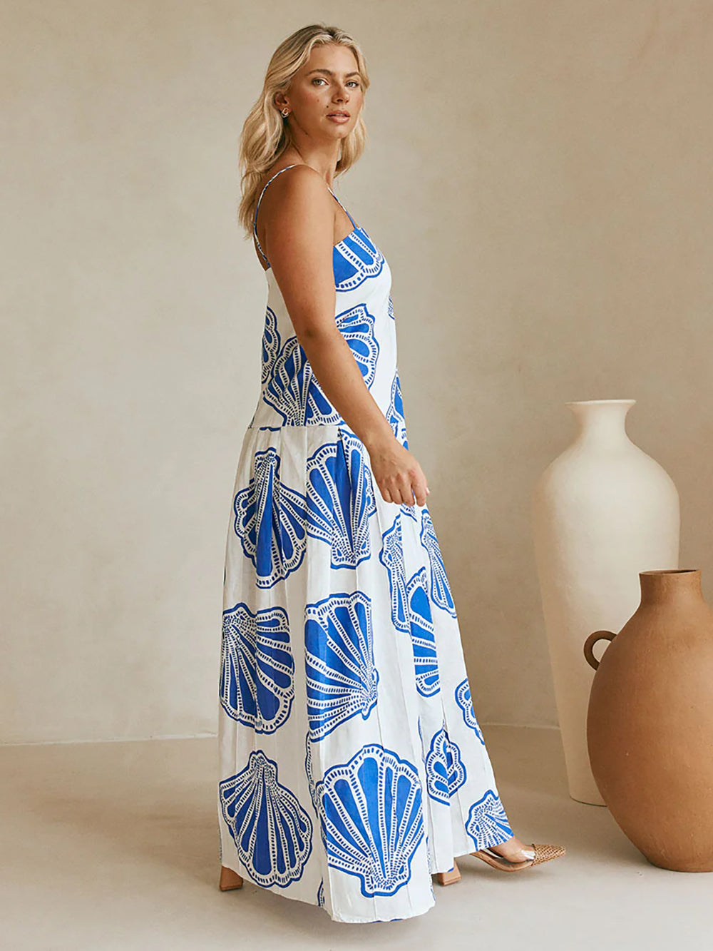 Seashell Print Maxi Cami Dress Plus Size Trendsi