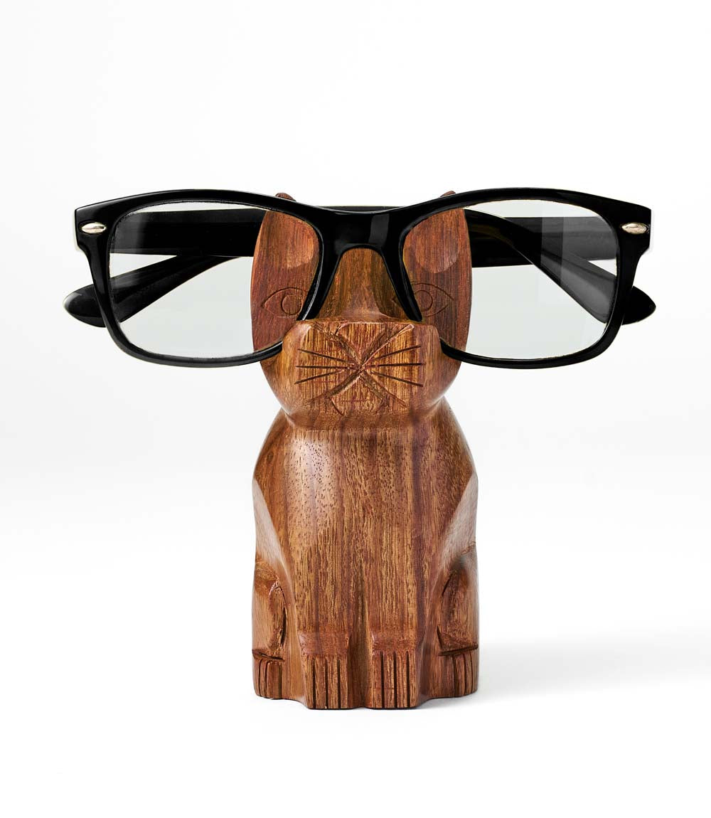 Cat Eyeglass Holder Stand - Hand Carved Wood, Sustainably Made DAME BOHEME