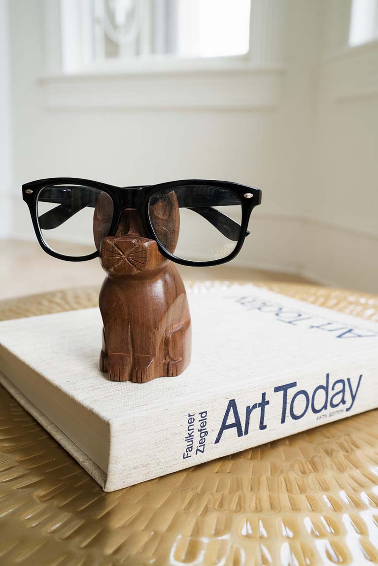 Cat Eyeglass Holder Stand - Hand Carved Wood, Sustainably Made DAME BOHEME