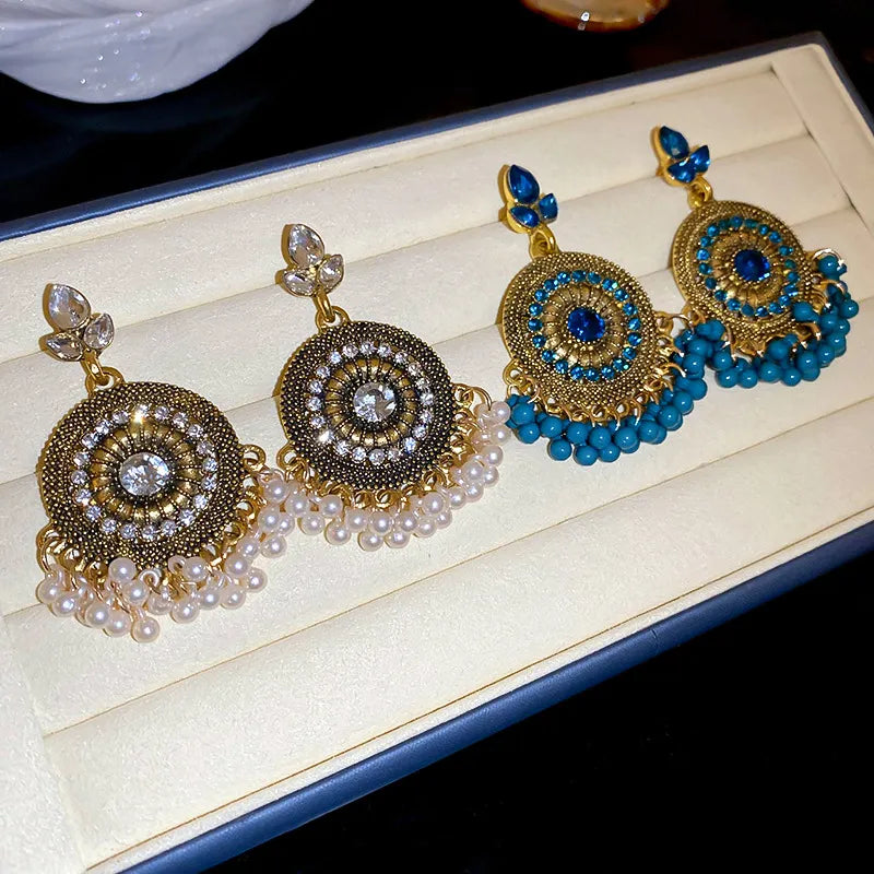 Rhinestone Alloy Bead Dangle Earrings DAME BOHEME
