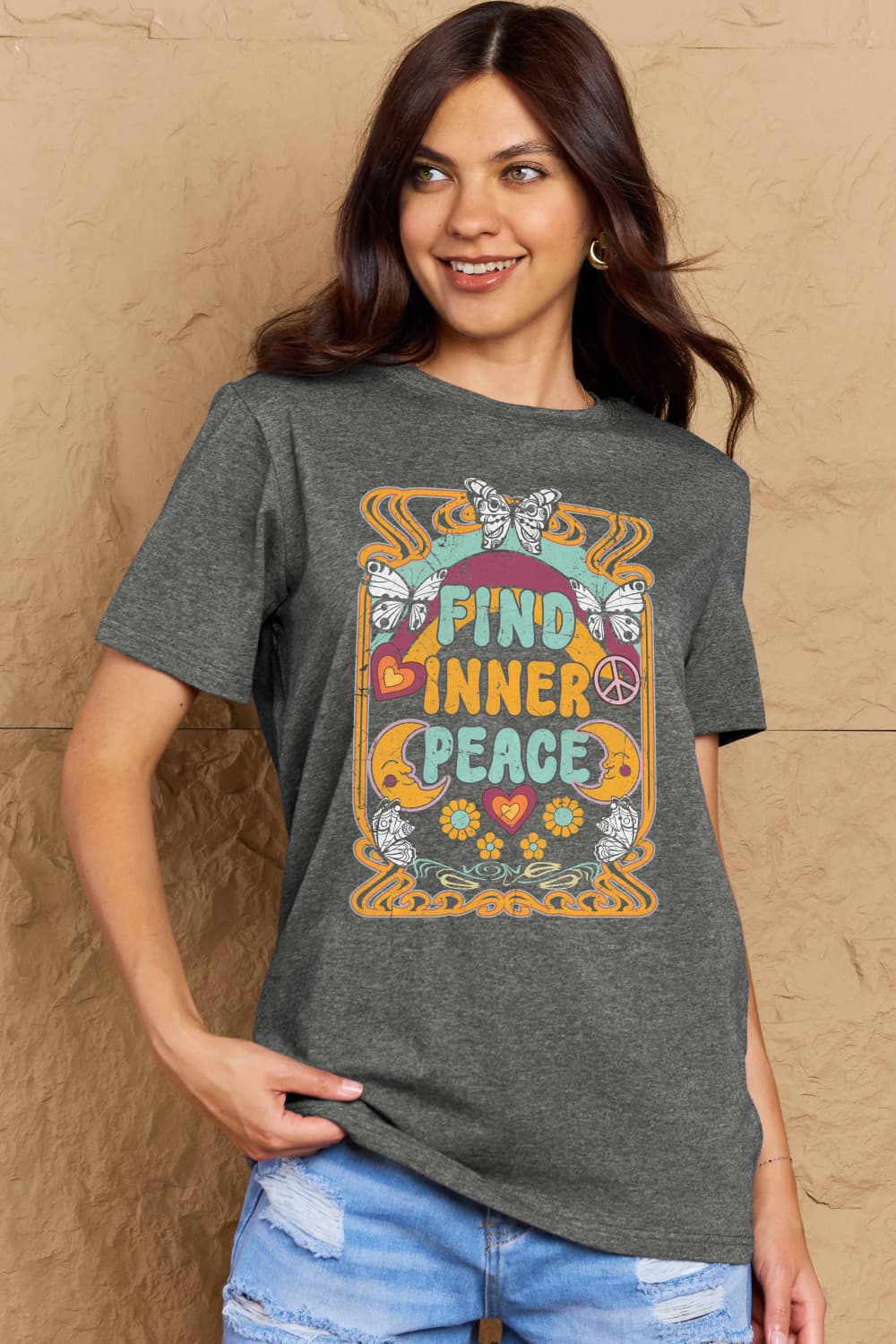 Simply Love Full Size FIND INNER PEACE Graphic Cotton T-Shirt DAME BOHEME