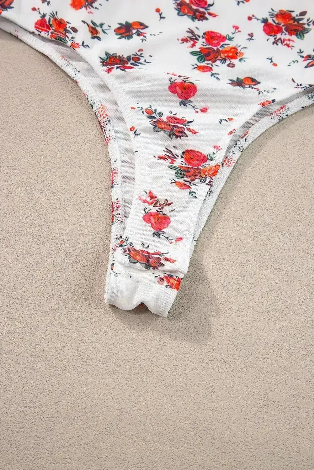 White Floral V-Cut Mesh Bodysuit with Frill Trim - Femstylo DAME BOHEME