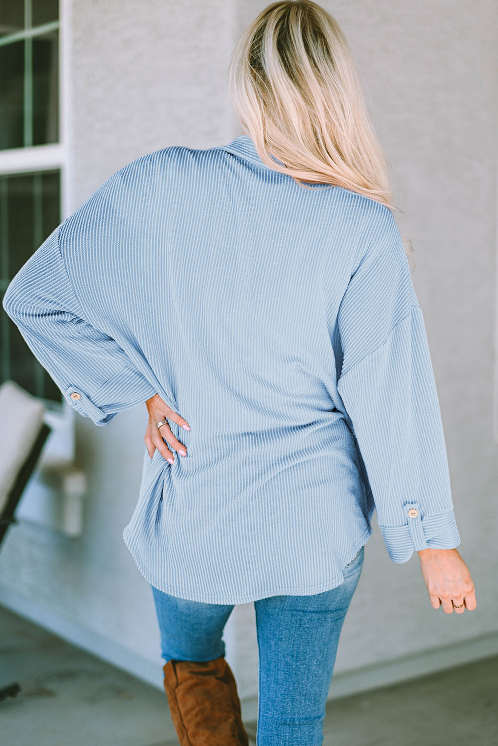 Amanda Roll Tab Sleeve Ribbed Cording Shacket DAME BOHEME