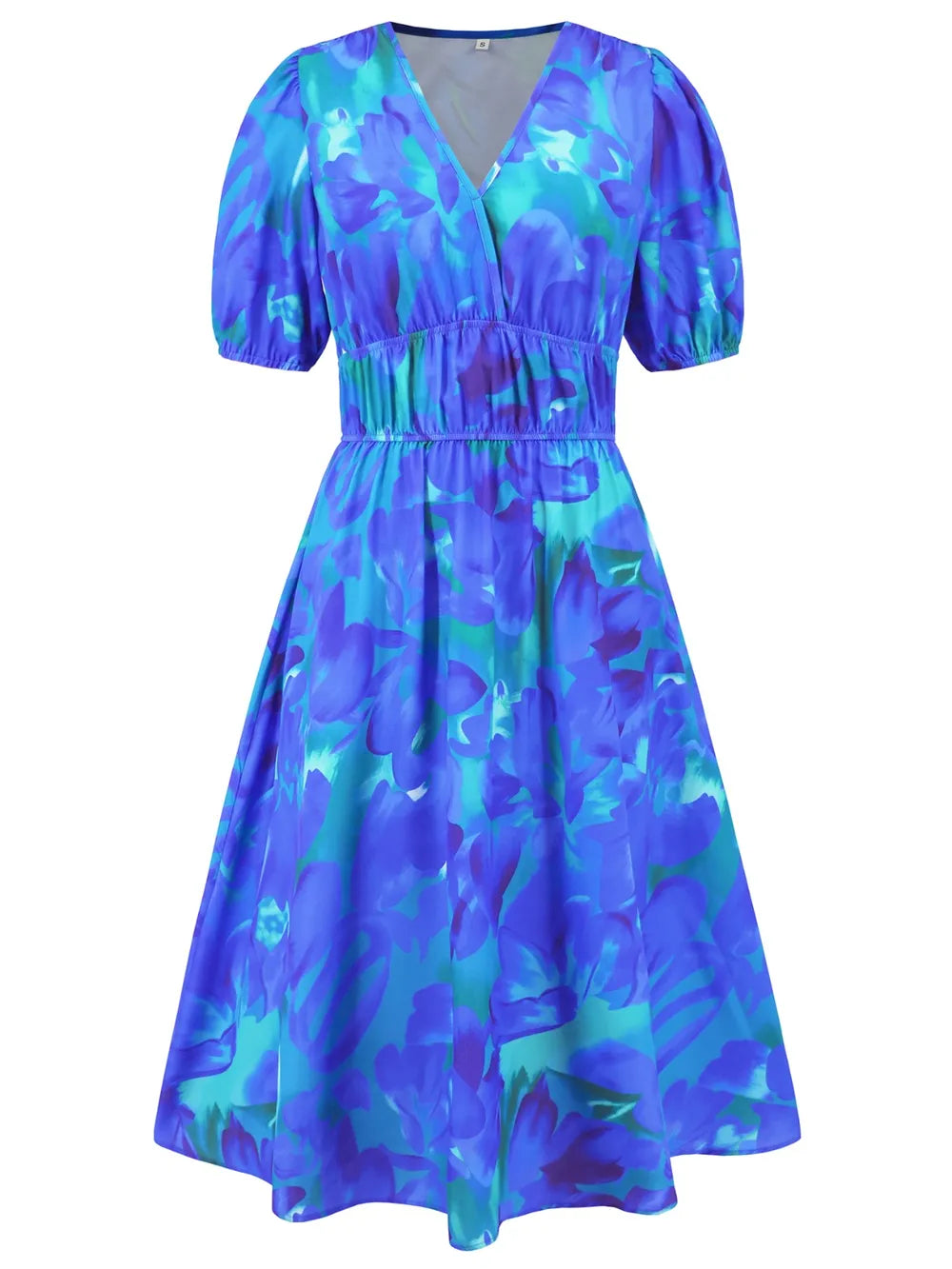 Ruched Roses Surplice Short Sleeve Dress Trendsi