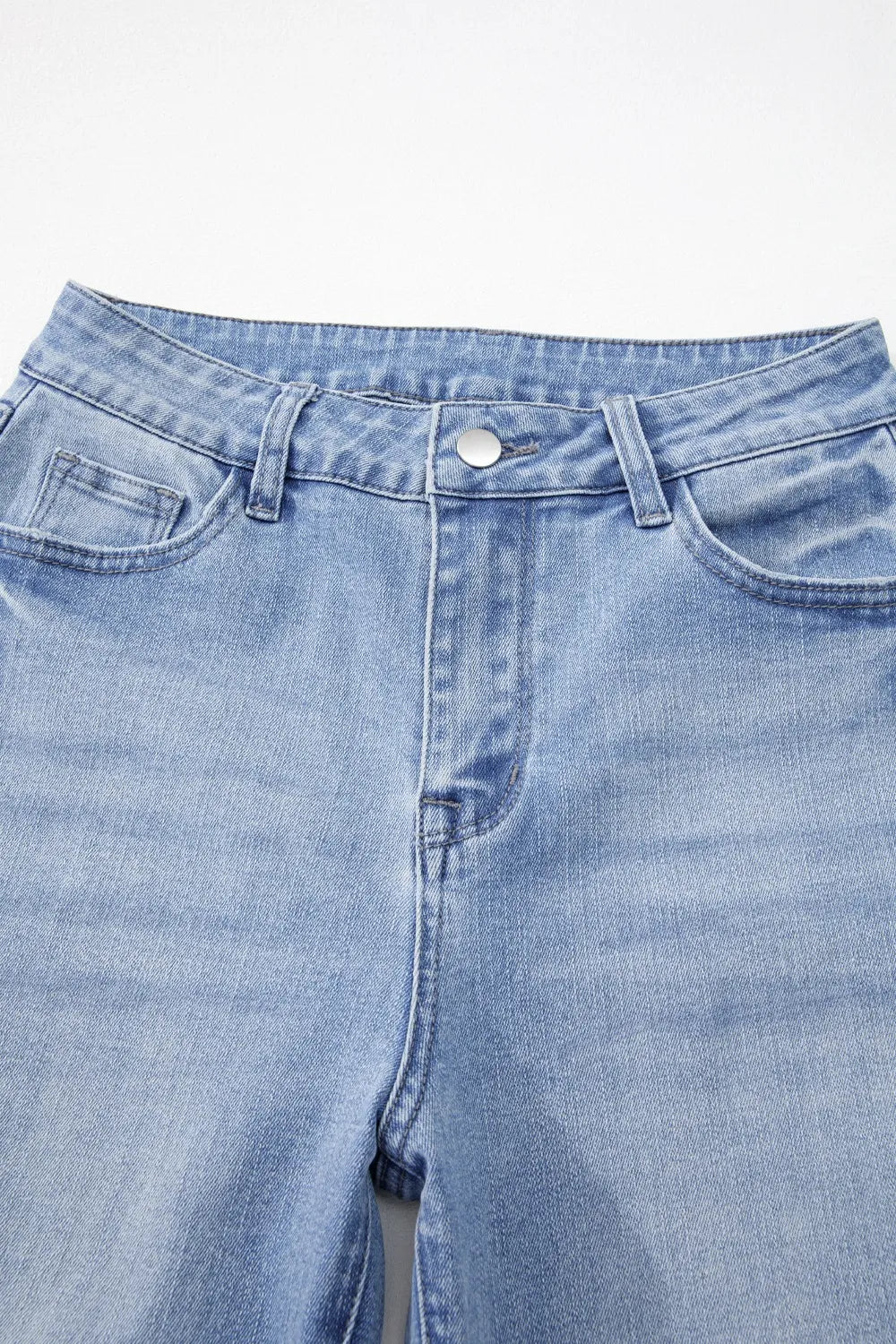 Mineral Wash Raw Hem High Waist Flared Jeans DAME BOHEME