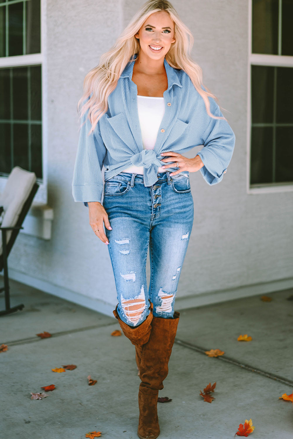 Amanda Roll Tab Sleeve Ribbed Cording Shacket DAME BOHEME