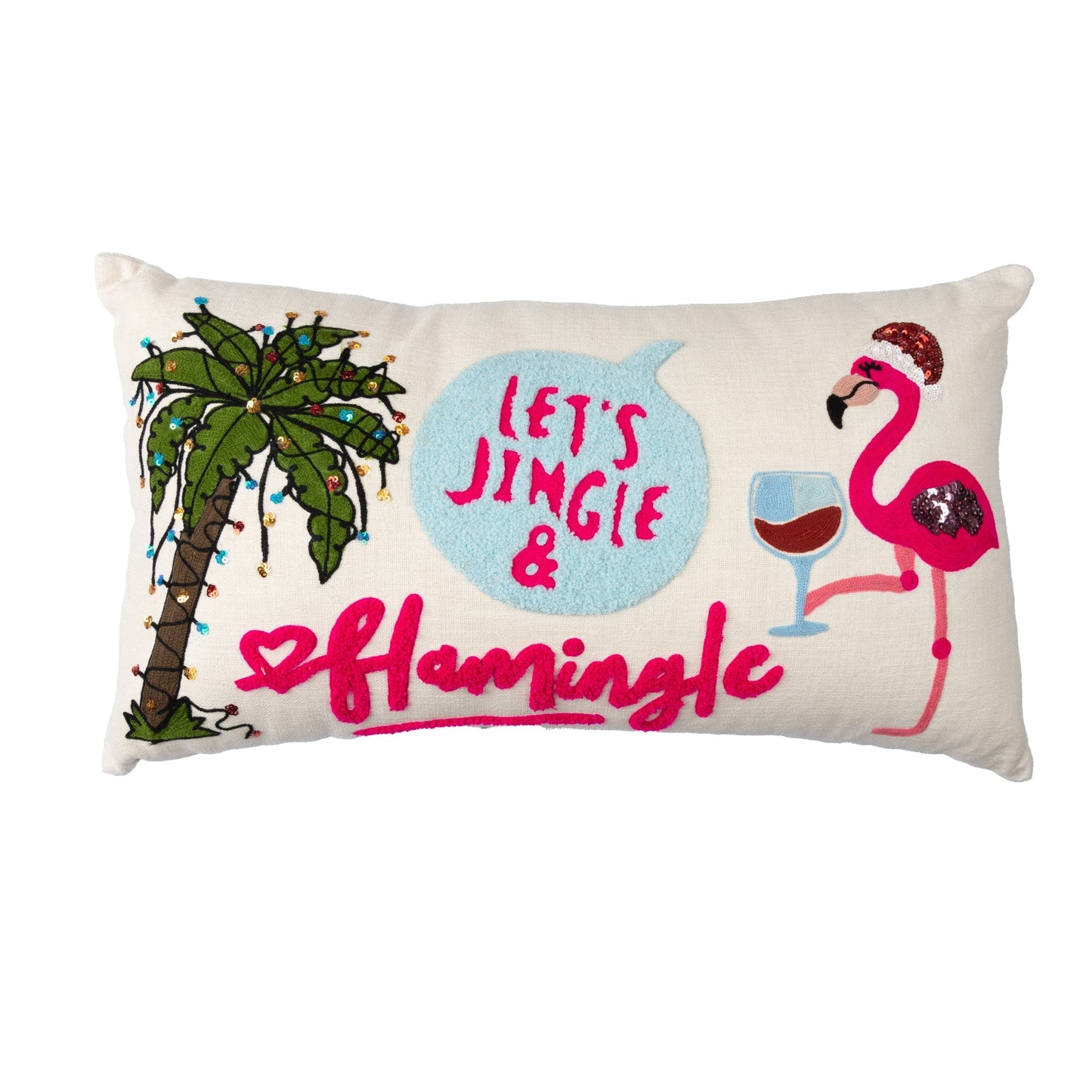 Flamingo Christmas 12x22 Embroidered Lumbar Pillow DAME BOHEME