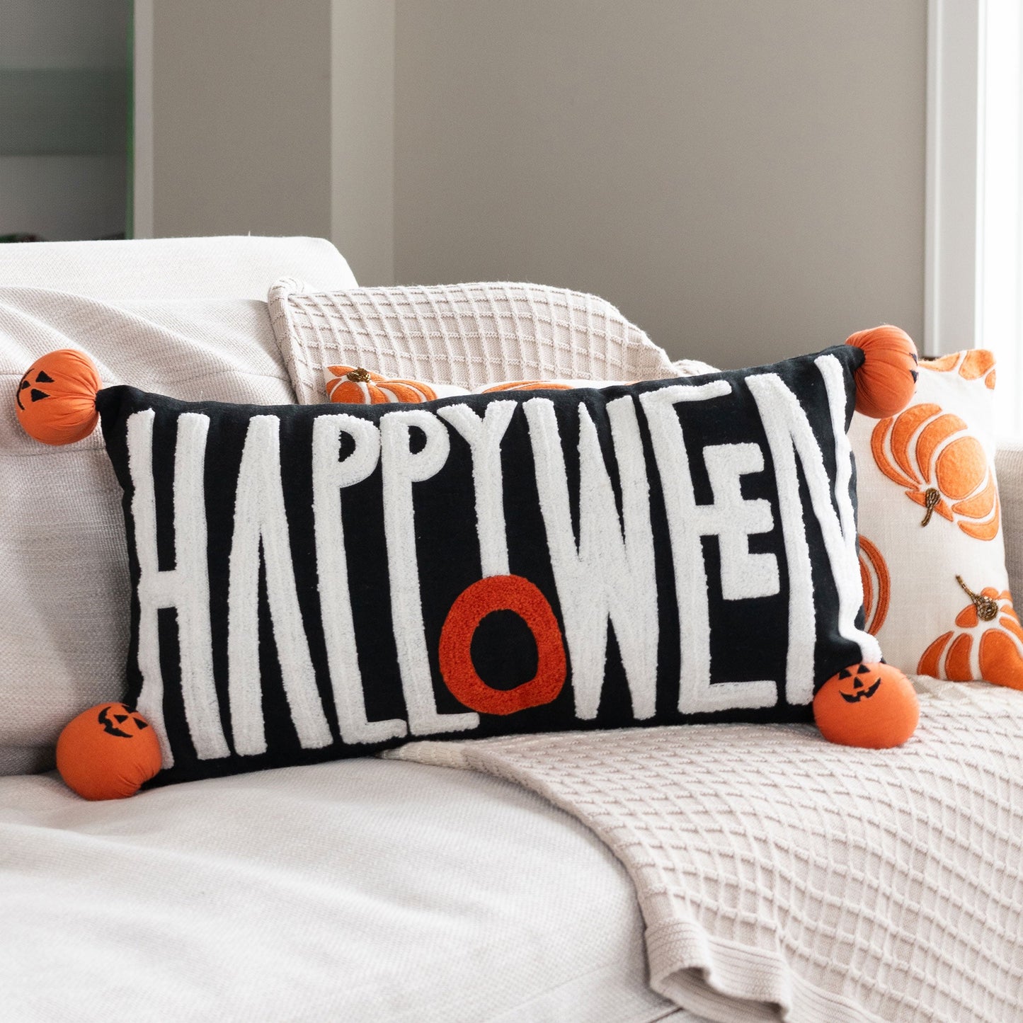 Happy Halloween 12x22 Embroidered Lumbar Pillow DAME BOHEME