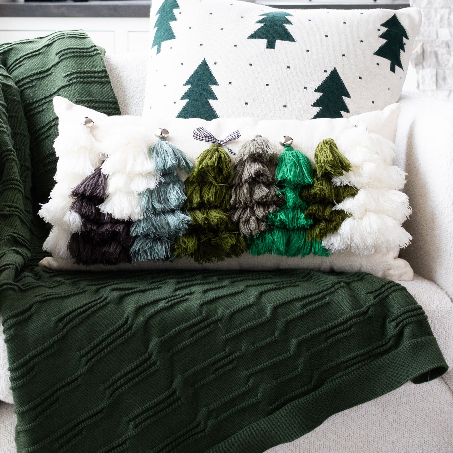 Christmas Tassel Trees 12x22 Lumbar Pillow DAME BOHEME