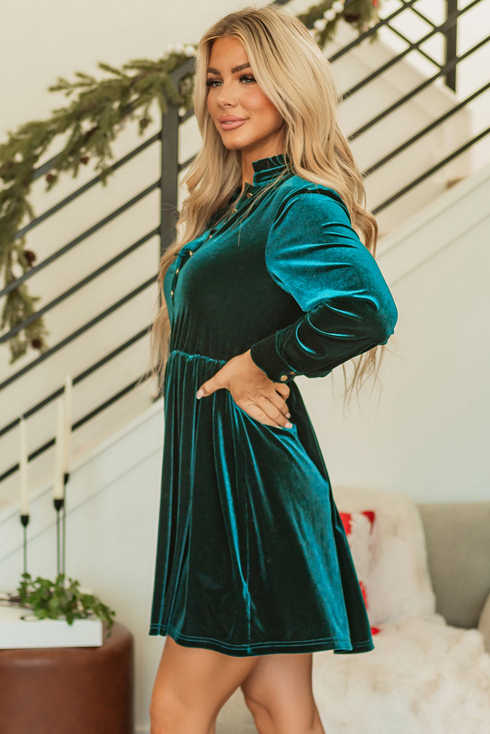 Wrenley Velvet Buttoned Ruffled Mini DressΒ DAME BOHEME
