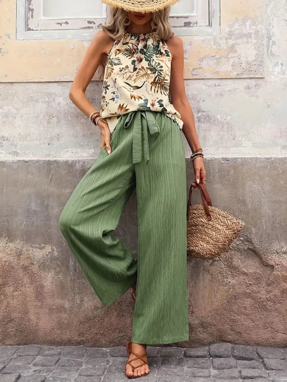 Printed Tank Top and Wide Leg Pants Set DAME BOHEME