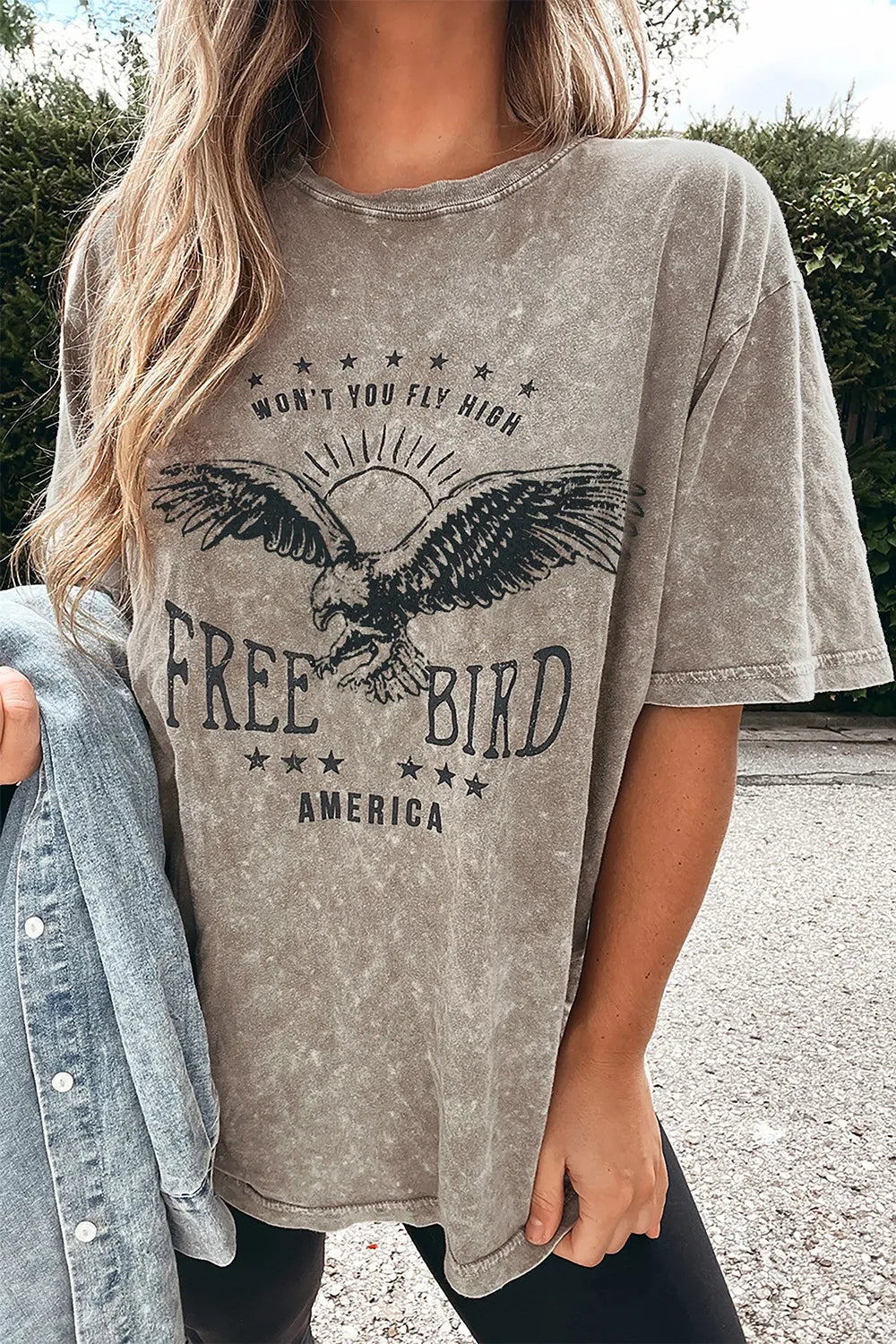 AMERICA FREE BIRD Vintage Graphic Mineral Washed Tee Simply Love