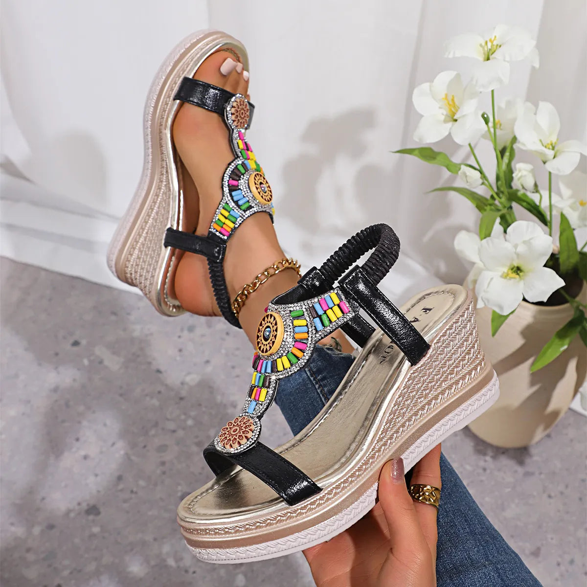 Colorful Open Toe Wedge Sandals Trendsi