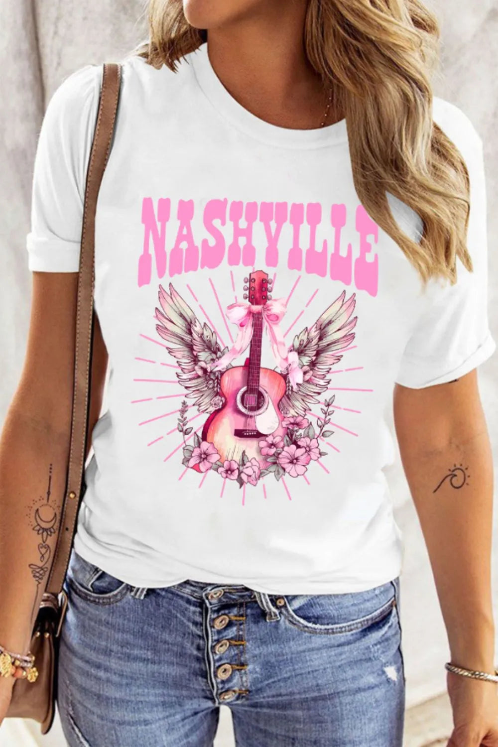 Graphic Round Neck Short Sleeve T-Shirt DAME BOHEME