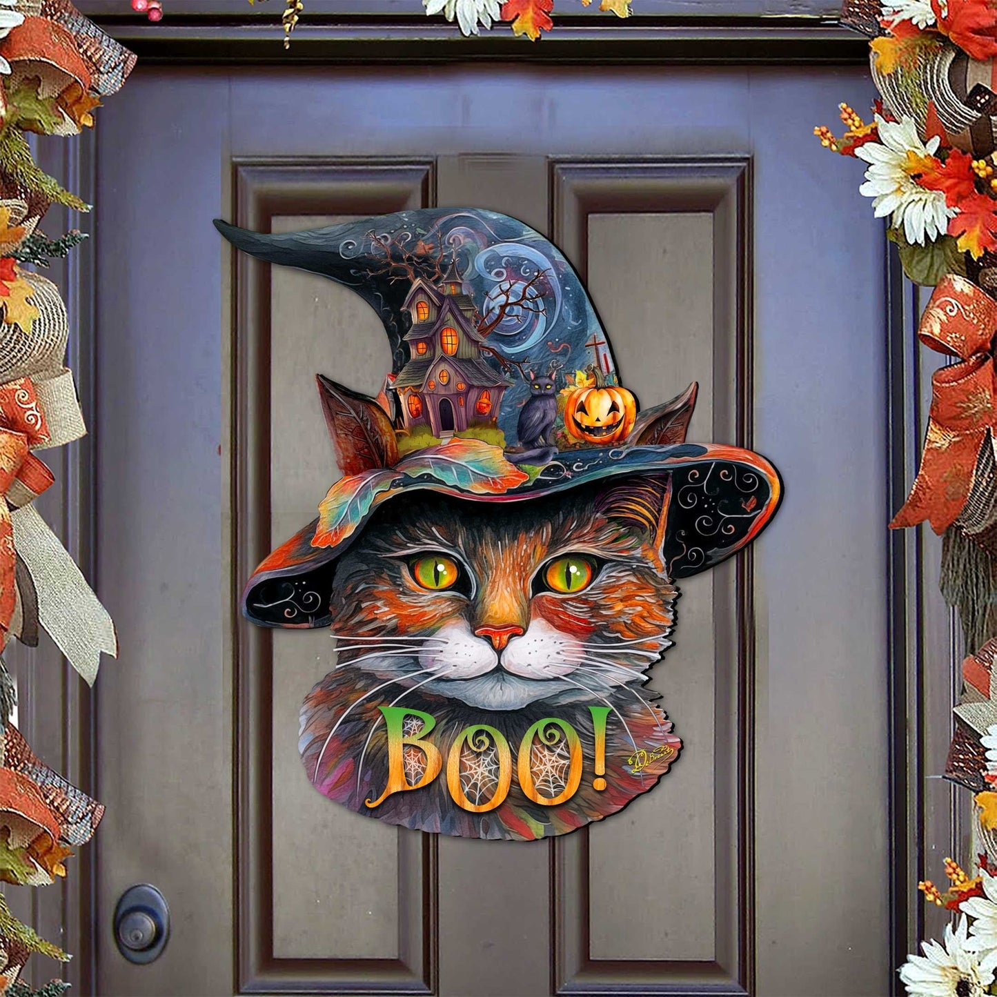 Halloween Cat in a Hat Holiday Door Decor by G. DeBrekht - Halloween Decor - 8652792H DAME BOHEME