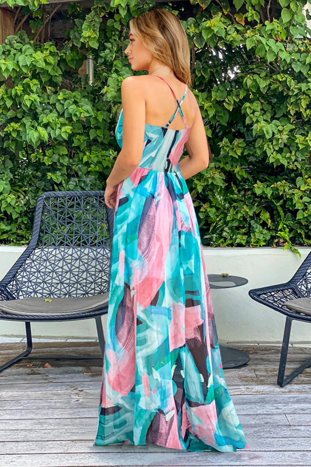 Crisscross Printed Surplice Cami Maxi Dress Trendsi