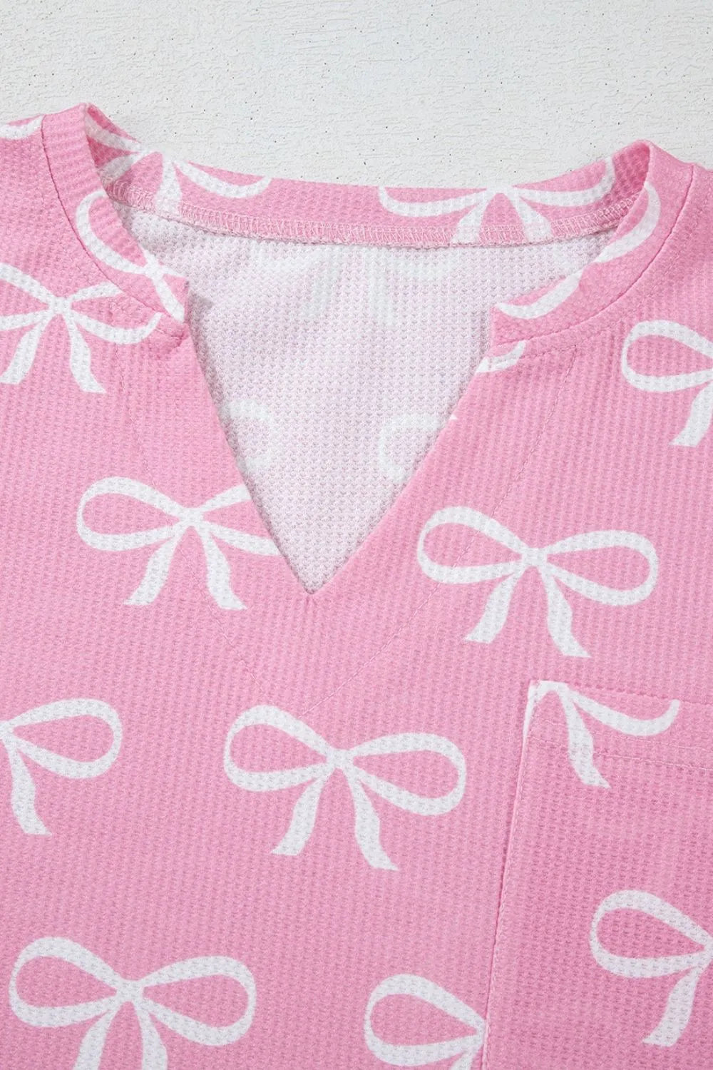 Bowknot Printed Notched T-Shirt and Shorts Set DAME BOHEME