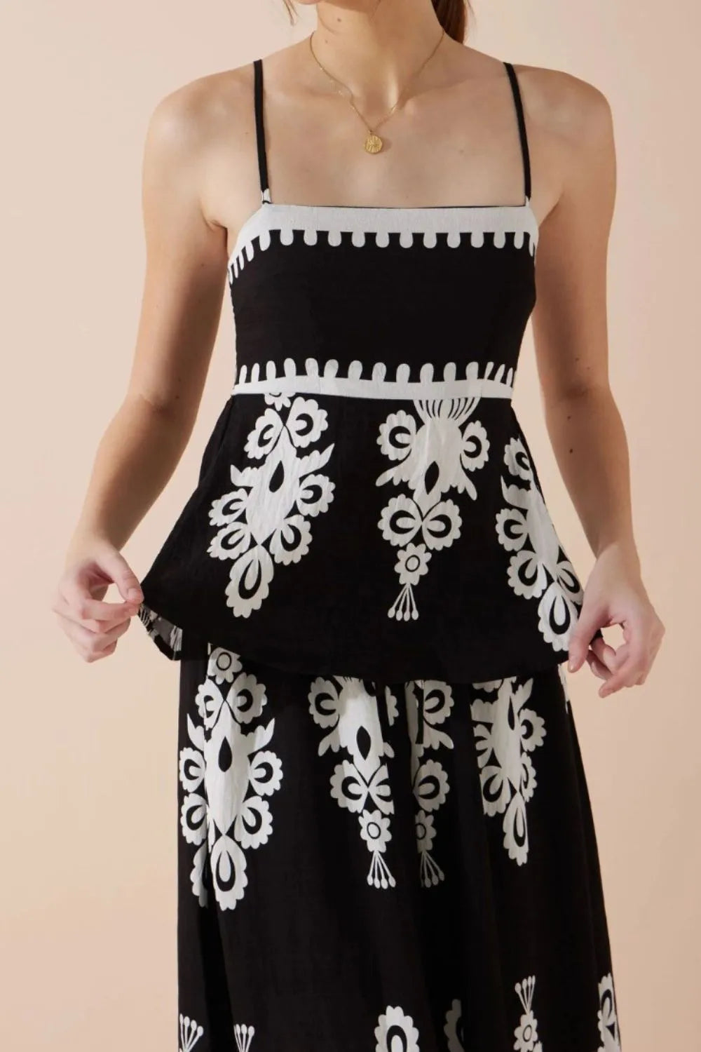 Printed Square Neck Cami and Wide Leg Pants Set Trendsi