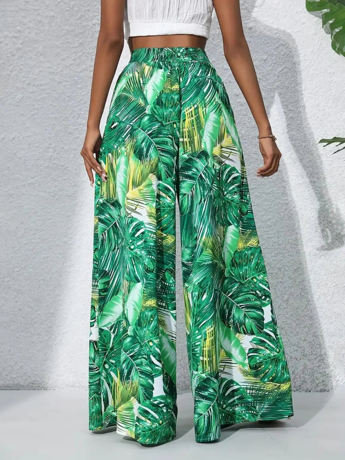 Tropical Print High Waist Wide Leg Pants Trendsi