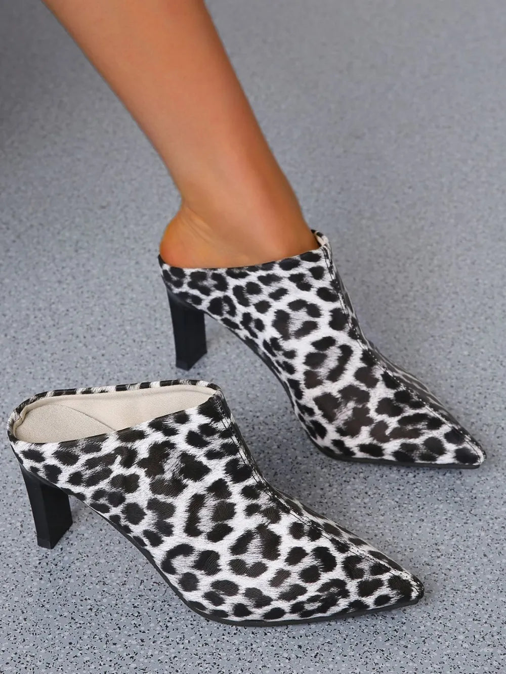 PU Leather Leopard Point Toe Pumps Trendsi