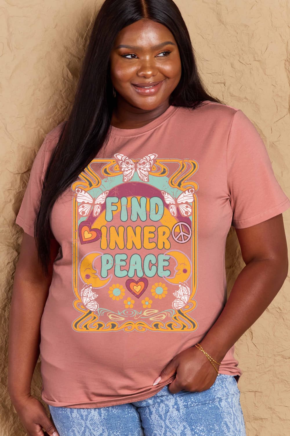 Simply Love Full Size FIND INNER PEACE Graphic Cotton T-Shirt DAME BOHEME