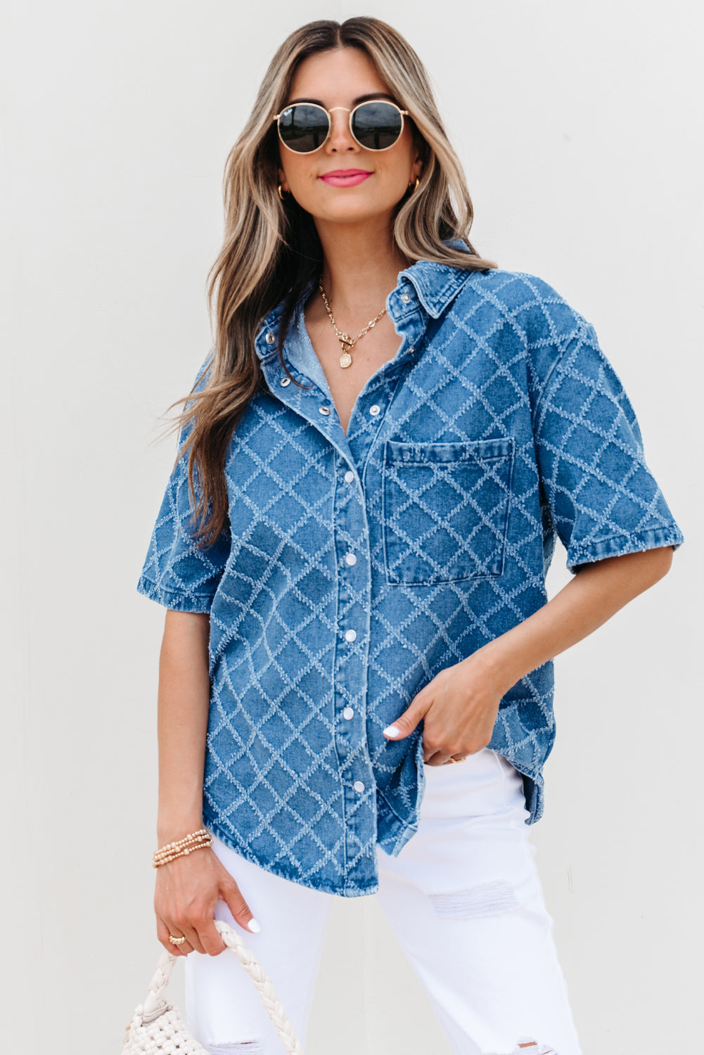 Violette Checkered Textured Short Sleeve DAME BOHEME