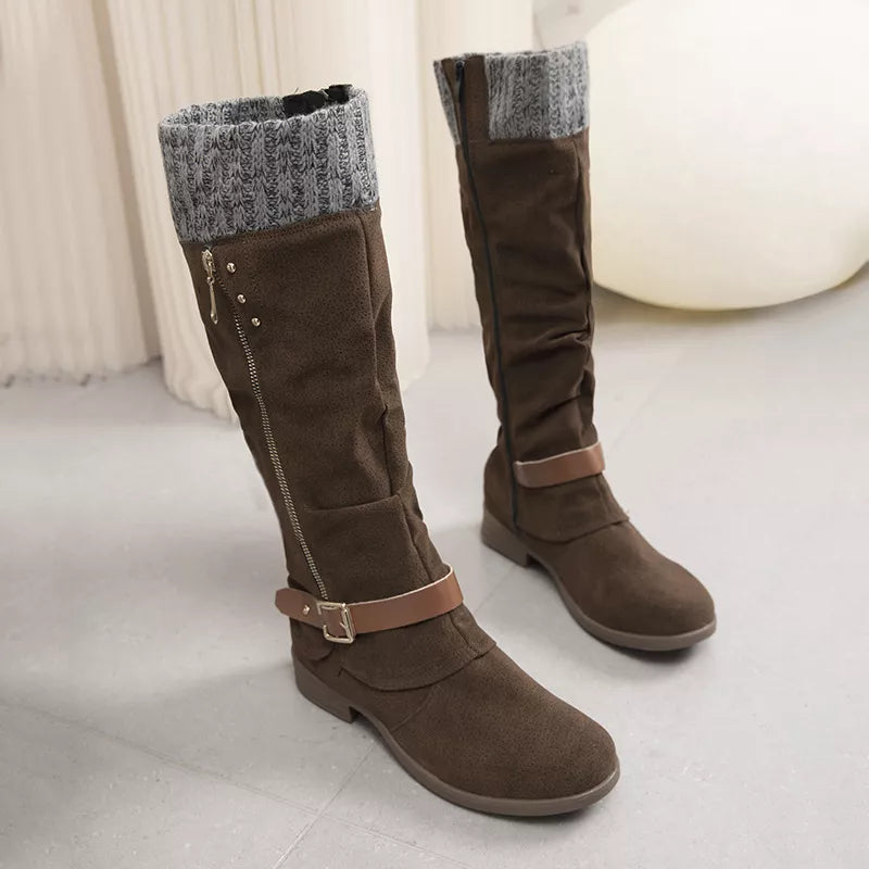 Knee High Slouch Boots with Knit Cuff DAME BOHEME