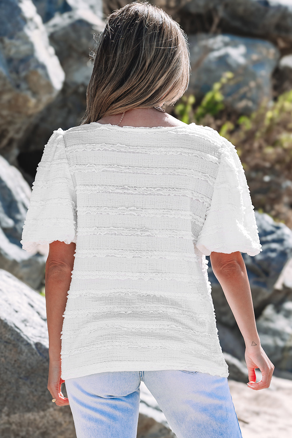 Luella Frilled Lace Trim Bubble Sleeve BlouseĀ DAME BOHEME