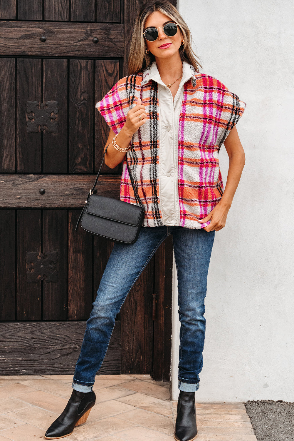 Molly Sherpa Plaid Jacket Vest DAME BOHEME