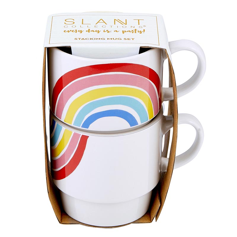 70s Rainbow Stacking Mug Set of 2 | Vintage Style GIftable 14 oz Mugs in Painted Ceramic DAME BOHEME