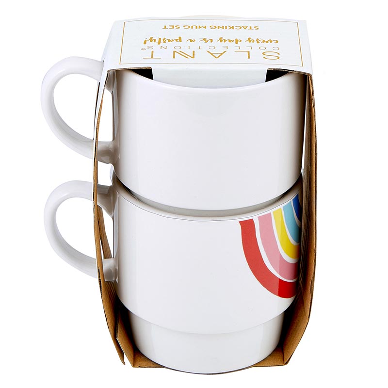 70s Rainbow Stacking Mug Set of 2 | Vintage Style GIftable 14 oz Mugs in Painted Ceramic DAME BOHEME
