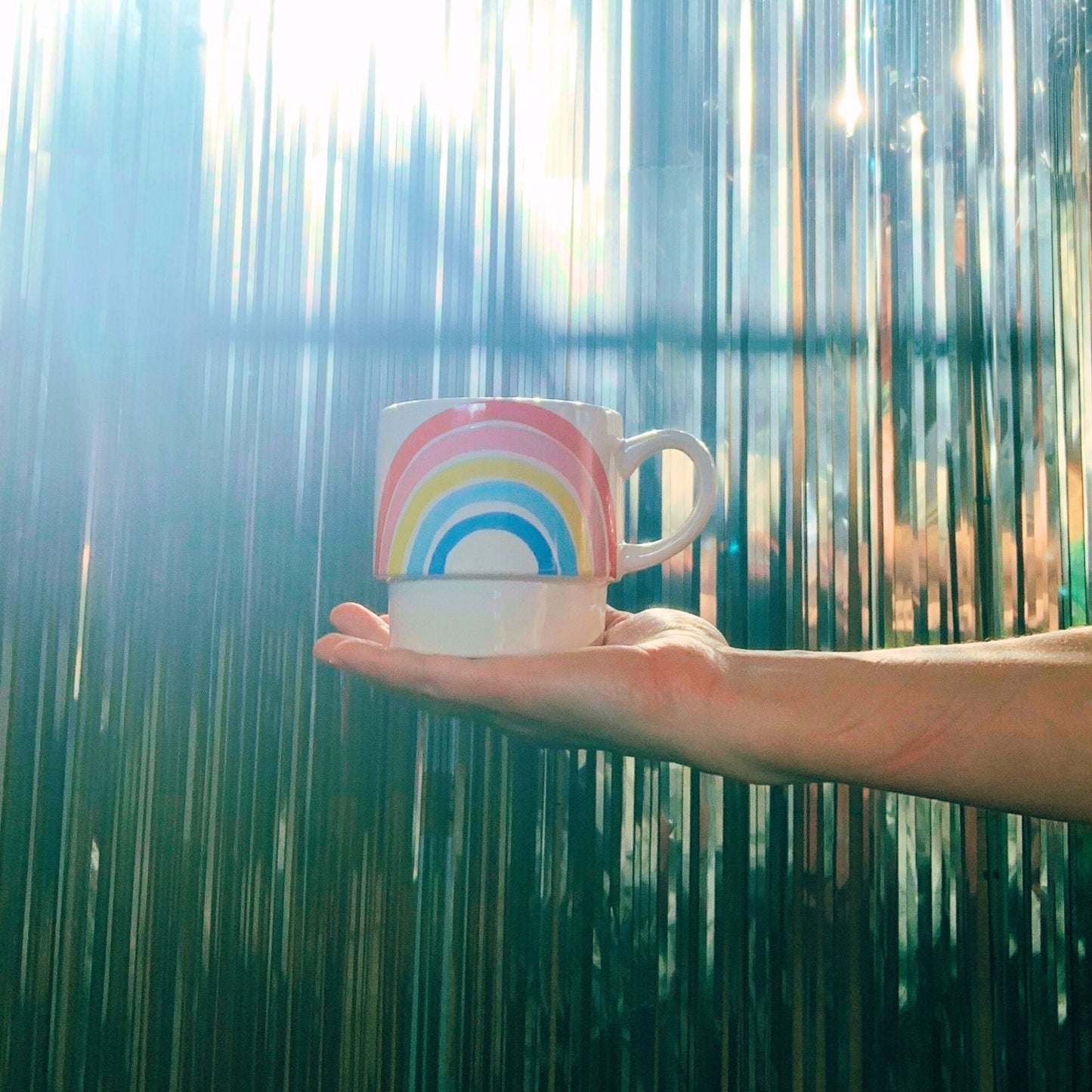 70s Rainbow Stacking Mug Set of 2 | Vintage Style GIftable 14 oz Mugs in Painted Ceramic DAME BOHEME