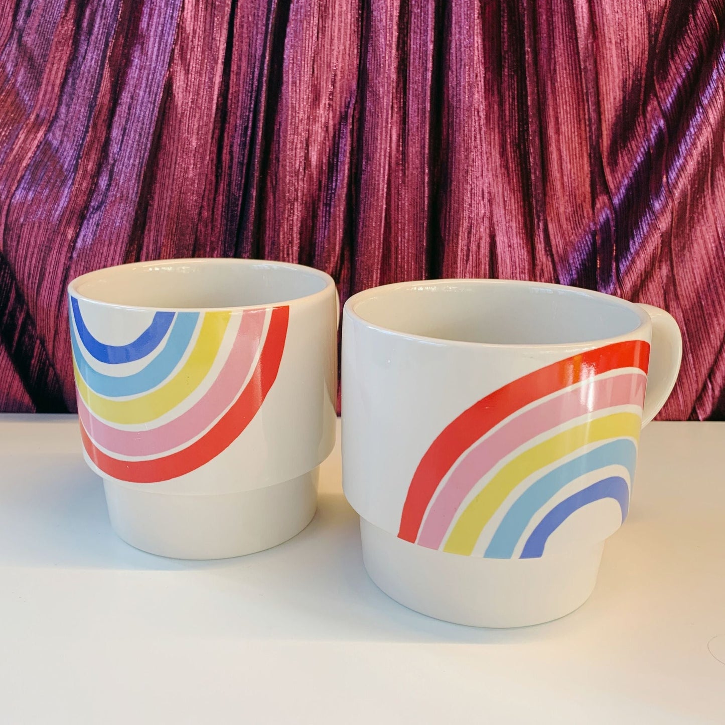 70s Rainbow Stacking Mug Set of 2 | Vintage Style GIftable 14 oz Mugs in Painted Ceramic DAME BOHEME