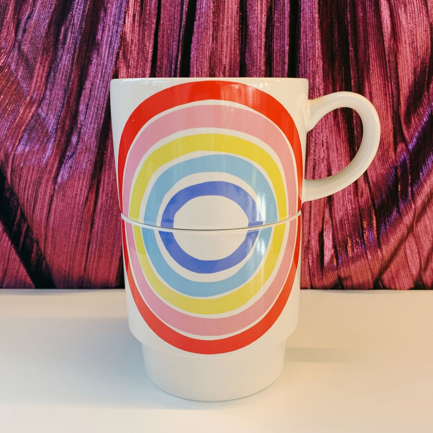 70s Rainbow Stacking Mug Set of 2 | Vintage Style GIftable 14 oz Mugs in Painted Ceramic DAME BOHEME