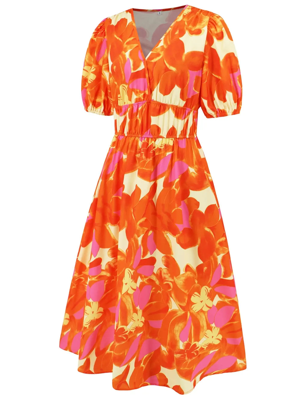 Ruched Roses Surplice Short Sleeve Dress Trendsi