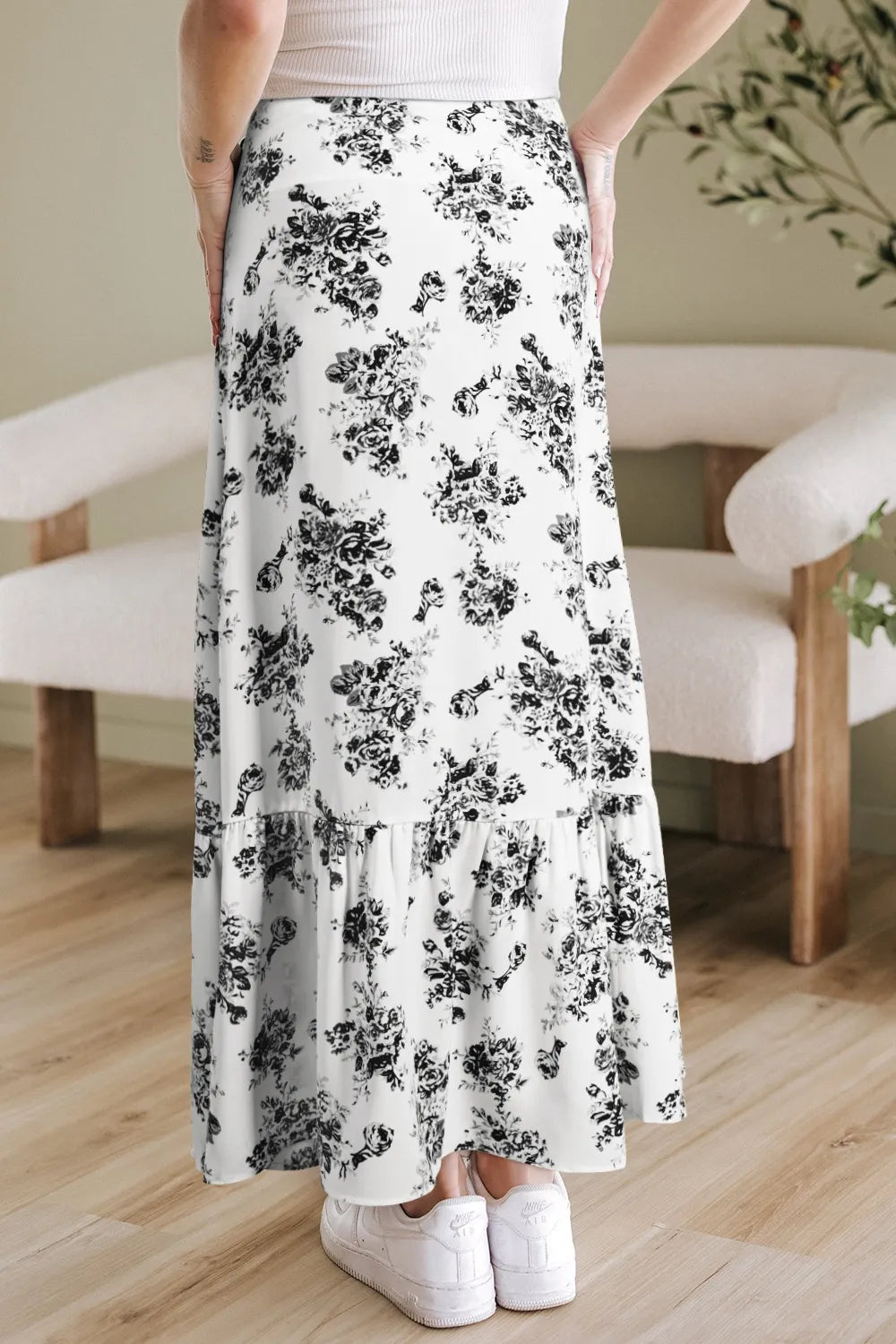 Boho Floral High Waist Ruffle Split Maxi Skirt Simply Love